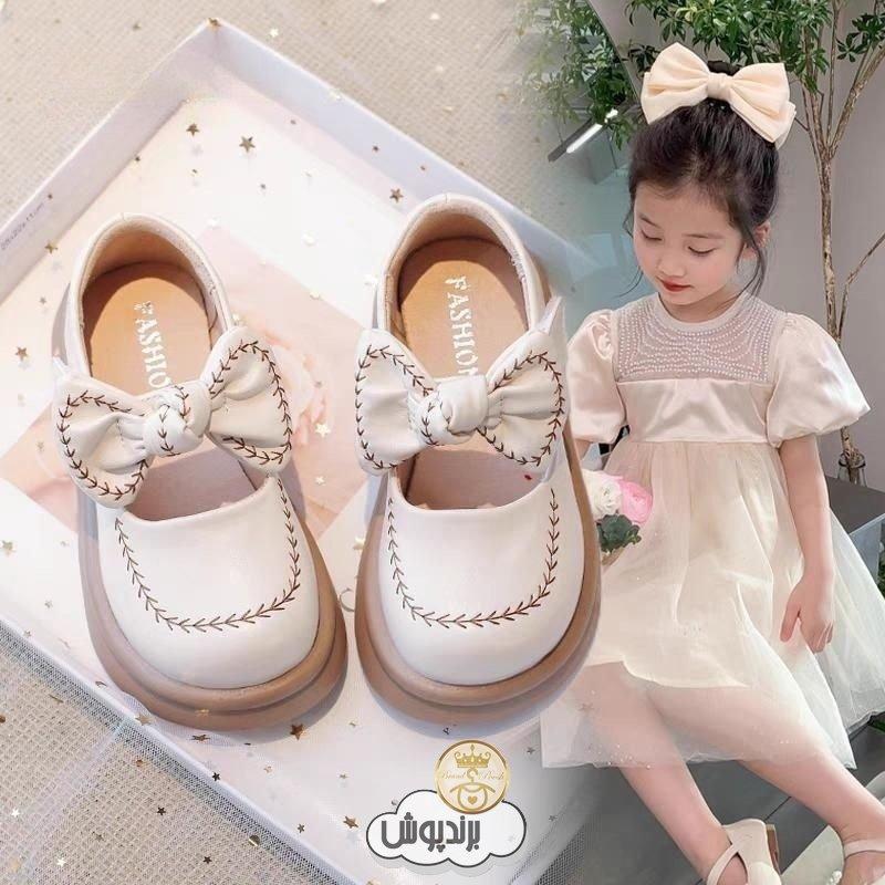 کفش بچگانه دخترانه مجلسی چرمی پاپیونی